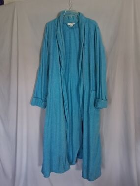 Turquoise Open-Front Long Cozy Robe/Cardigan